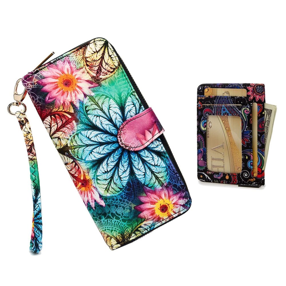4655 Wallet RFID Blocking Bohemian style Credit Card Zip Around Phone